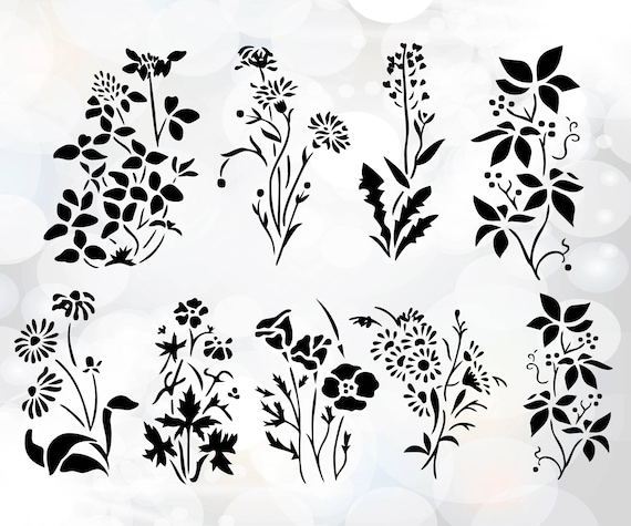 Download Hand drawn flower pack Flower Silhouette Clip Art Set