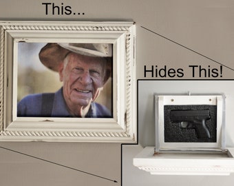 Picture Frame with Hidden Gun Storage 8 x 10 distressed Farmhouse photo frame with Hidden Compartment Gun Concealment Furniture Jewelry Box