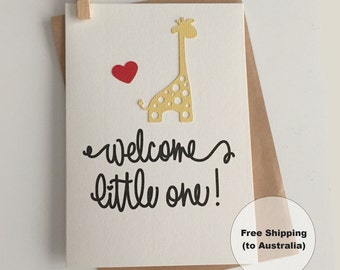 Welcome Little One Card – Congratulations Baby Card – Giraffe Baby Card – New Baby Card – Baby Giraffe Card – Christening Card