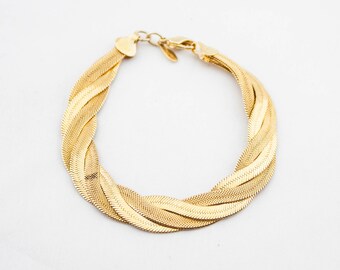 Vintage NAPIER Signed Gold Tone Multi Snake Chain Bracelet