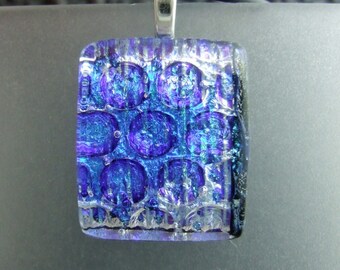 Denim Sparkle Dichroic Pendant, Handmade Fused Glass Jewelry from North Carolina