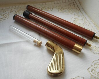 stunning vintage French wood and brass walking stick complete with flask