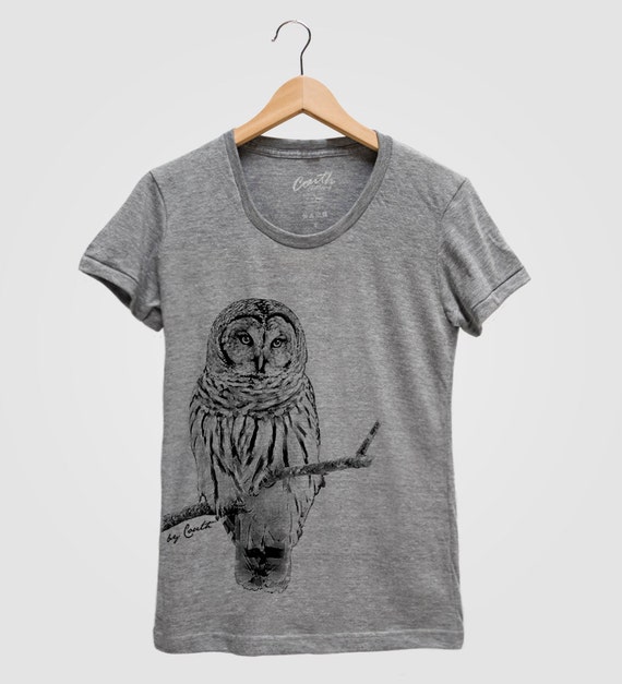 OWL Shirt Women Screen Print TriBlend Short Sleeve Tshirt