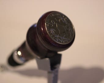 Purpleheart Bottle stopper w/Vintage 1982 French Polynesian coin