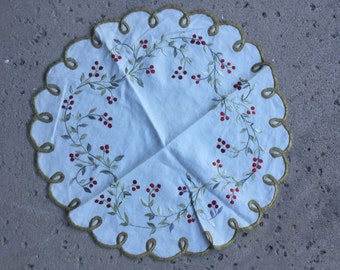 Vintage Circular Embroidered Table Topper Cloth