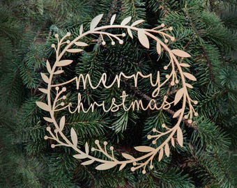 Merry Christmas Wreath Decoration Personalised Door Sign Wall Modern Scandinavian Minimal Laser Cut Acrylic Holiday Ornament Banner Xmas UK