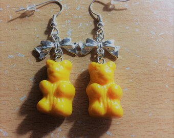 Yellow bear pierced earrings.