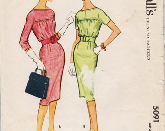 McCalls 5091 / Vintage 1950s Sewing Pattern / Dress / Size 16 Bust 36