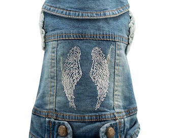 Dog denim vest with Angel wing design