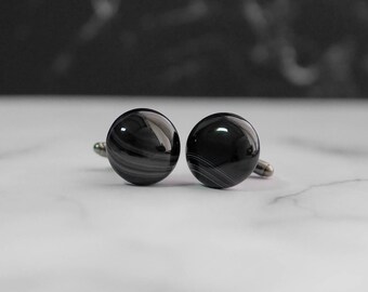 Natural Gemstone Cufflinks - Black Agate