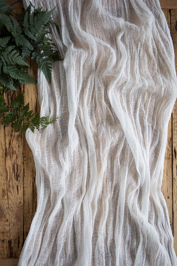 White gauze table runner Woodland wedding bouquet wrap