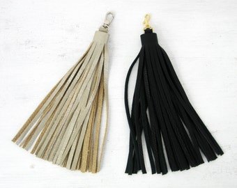 LEATHER TASSEL KEYCHAIN, Tassel Purse Charm, Tassel Key Fob, Tassel Handbag Charm, Tassel Keychain Charm, Metallic Leather Tassel Keychain