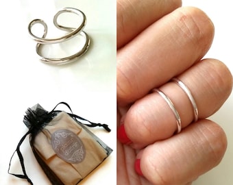 -Double ring - knuckle ring Sterling 925 Silver - knuckle rings, 925 sterling silver, adjustable size