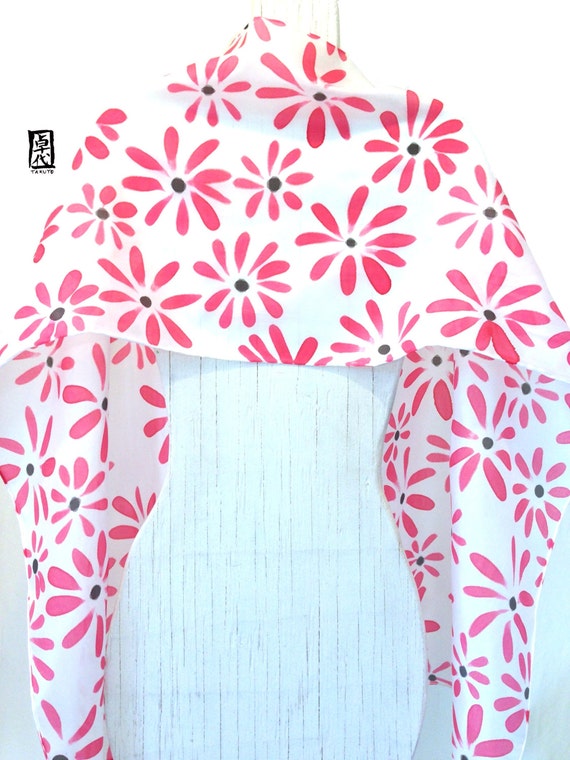 silk scarf Handpainted Gift for her Gift for wife Red and