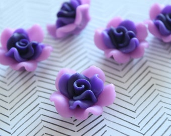 Purple Flower Beads - Clay - 25x14mm - 5pcs - Ships IMMEDIATELY from California - C55