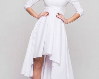White dress asymmetric halter dress Prom Maxi dress Wedding white dress Evening party Elegant dress Summer Spring clothes for a woman