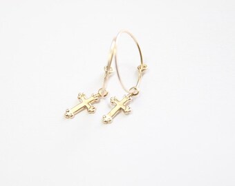 Earrings 14 k gold plated cross / cross earrings / cross earrings