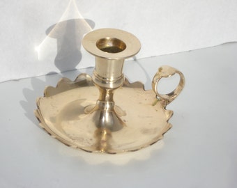 Vintage Brass Candlestick Holder - Retro Candle Decor - Short Wide Candle Plate