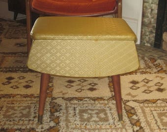 Large Vintage Vinyl Covered Footstool with Storage Compartment