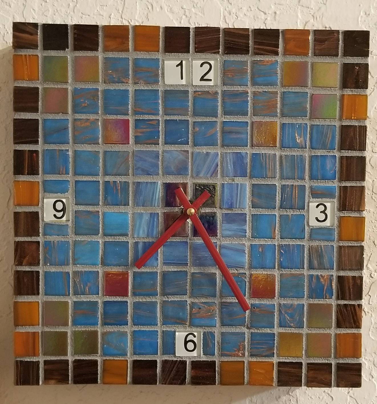 Creative mosaic wall clock with multi colored tiles most