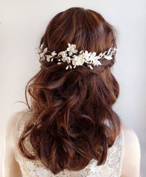 bridal hair vine white hair flower bridal hair piece