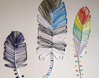 Handmade Quilled Paper Feathers Art