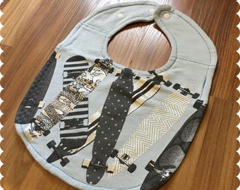 Skateboard Baby Bib, Recycled T-Shirt Baby Bib, Baby Boy Baby Shower Gift, Skateboarding