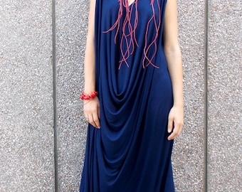 Navy Maxi Jumpsuit with Necklace and Bracelet, Plus Size Jumpsuit, Elegant Summer Jumpsuit TJ05 by TEYXO