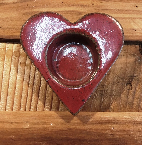 Vintage Ceramic Red Heart Tea Light Candle Holder