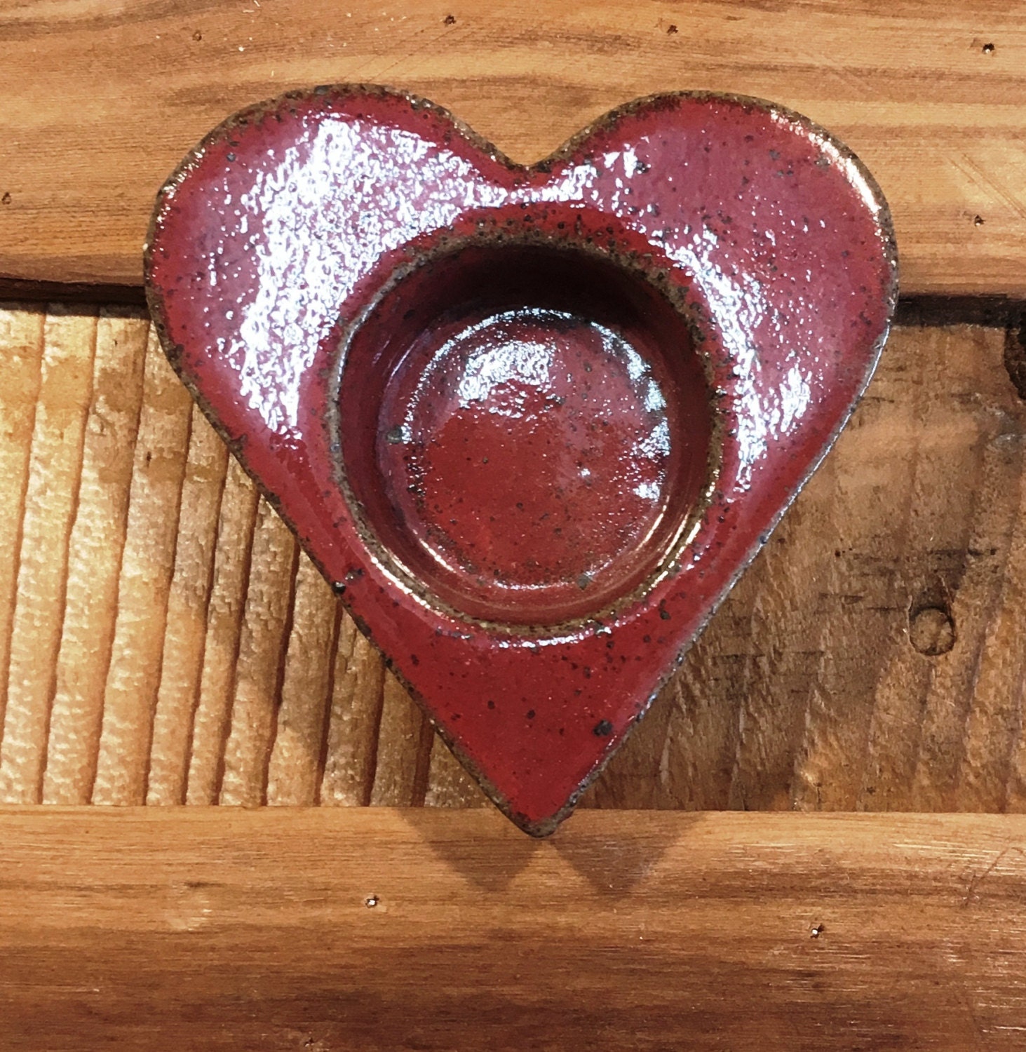 Vintage Ceramic Red Heart Tea Light Candle Holder