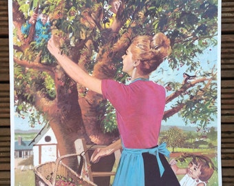 Vintage French School Poster (double sided) - Joyful Departure & The Cherry Season