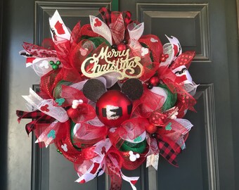 Mickey Mouse Christmas wreath, Mickey Christmas wreath, christmas wreath, mickey wreath, mickey christmas, whimsical christmas