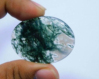 Very Rare ! Natural Moss Agate Cabochon Loose Gemstone 30x40 MM Approx Oval Shape 57.00 Cts For Marking Jewelry .