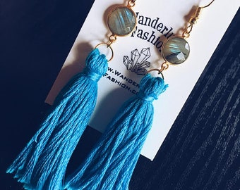 Gemstone Tassel Earrings