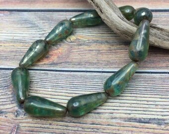 Pacific Gold Luster Dangle 20mm Czech Glass Drops, Boho Style