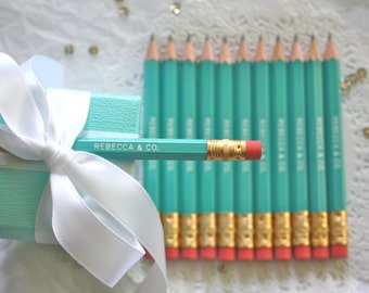 Turquoise Blue Mini Pencils, PERSONALIZED Favors