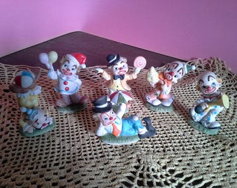 Six Lefton clown figurines