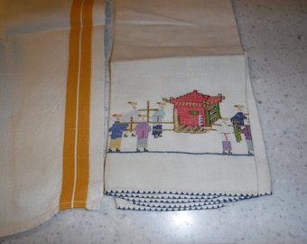 Collection of 3 linen embroidered kitchen towels