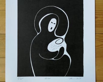 Song,linocut, print, wall decor, art, relief print, art gift,mother
