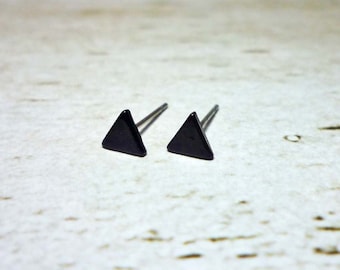 Tiny Black Triangle Stud Earrings, Dainty Earrings - 5mm