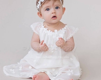 Baby girl christening dress, lace christening dress, baptism dress, baptism gown, silk christening dress, bohemian baby dress