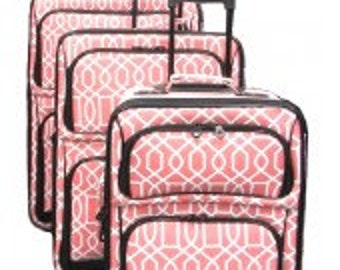 Three piece Luggage Set. Vine Print in Pink, Black, or Gray