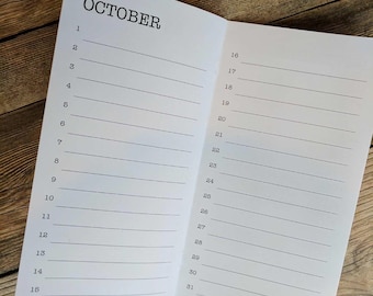 PERPETUAL CALENDAR Insert for Traveler's Notebook- Available in 8 sizes and 22 colors