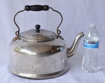eb2694 Antique Large 1 Gallon Size Chrome Plated Copper Tea Kettle Vintage