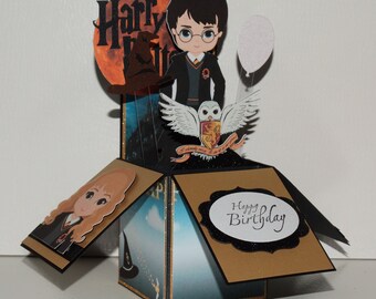 Harry Potter with owl, Happy Birthday handmade 3D pop up greeting card