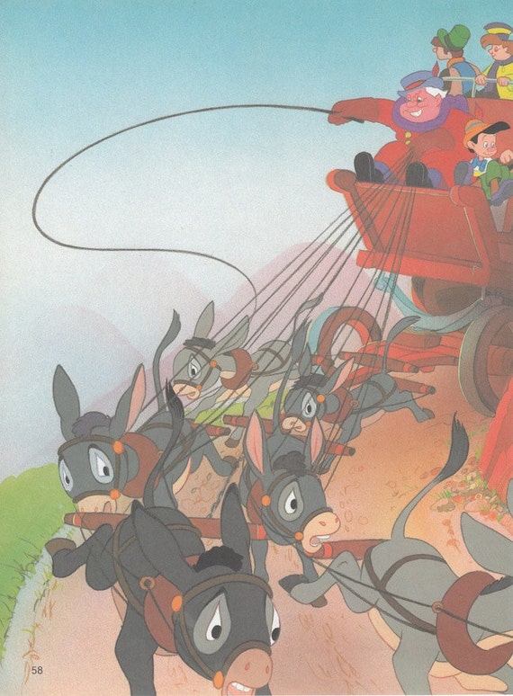 Items similar to Vintage Pinocchio illustration, Barker's Donkeys, vintage children book print