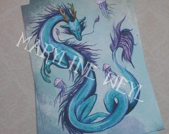 Postcard Dragon Chinese blue card