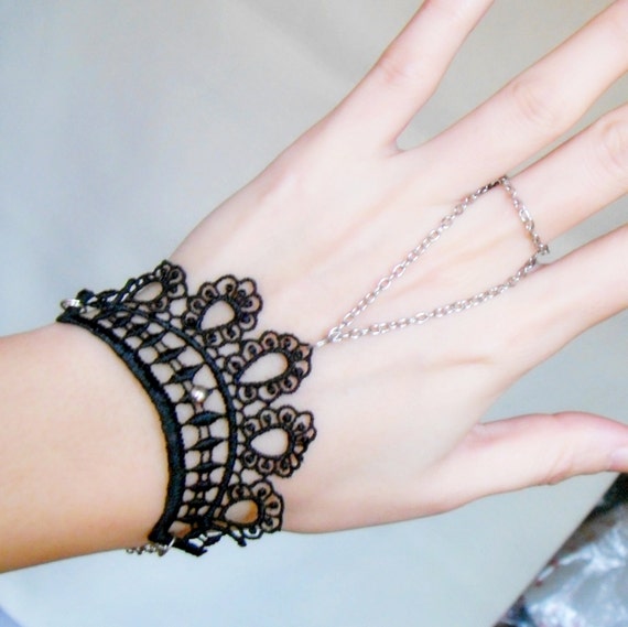 black lace bracelet gothic slave bracelet goth silver