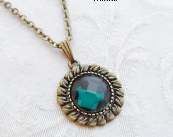 75% Off Sale Dark Teal Blue Faceted Glass Necklace