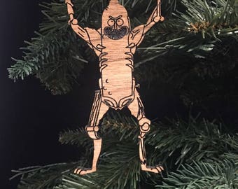 Custom Engraved Hardwood Pickle Rick Christmas Ornament, Rick and Morty